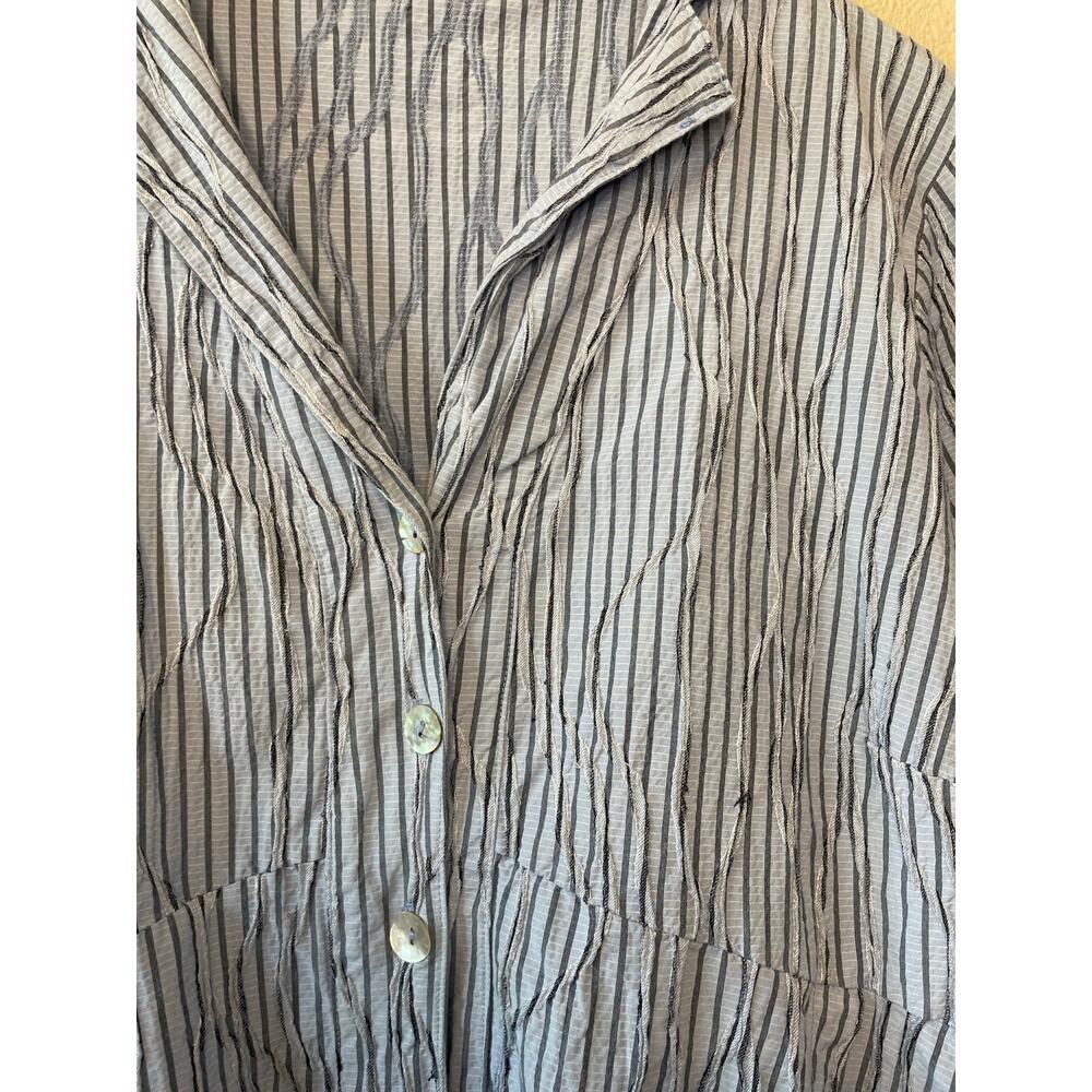 Cut Loose Button Up Long Sleeve Collared Striped Light Blue Mini Dress Large - Picture 2 of 11